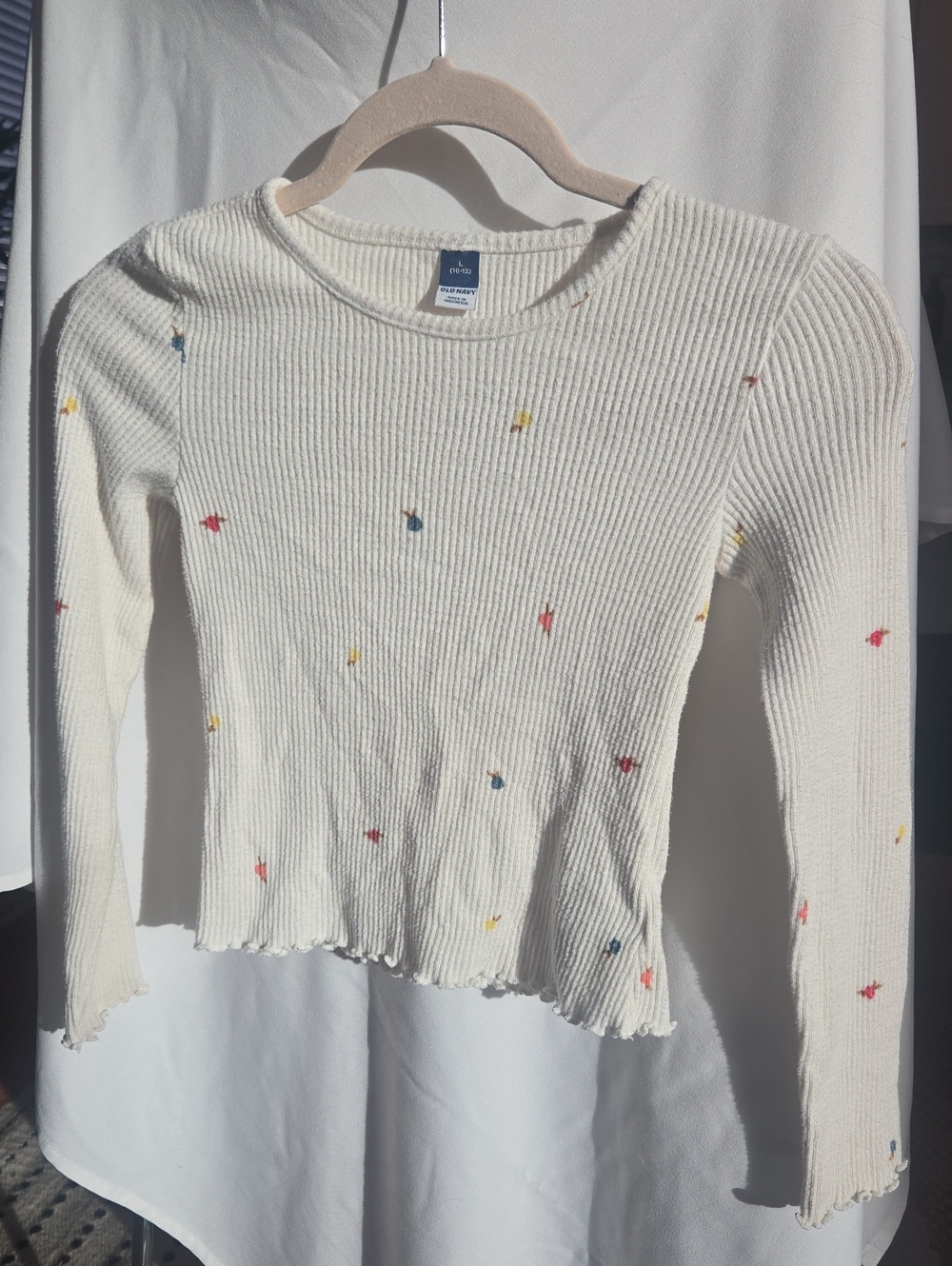 Old Navy Cream Ribbed Crewneck Sweater with Tiny Multicolor Berries